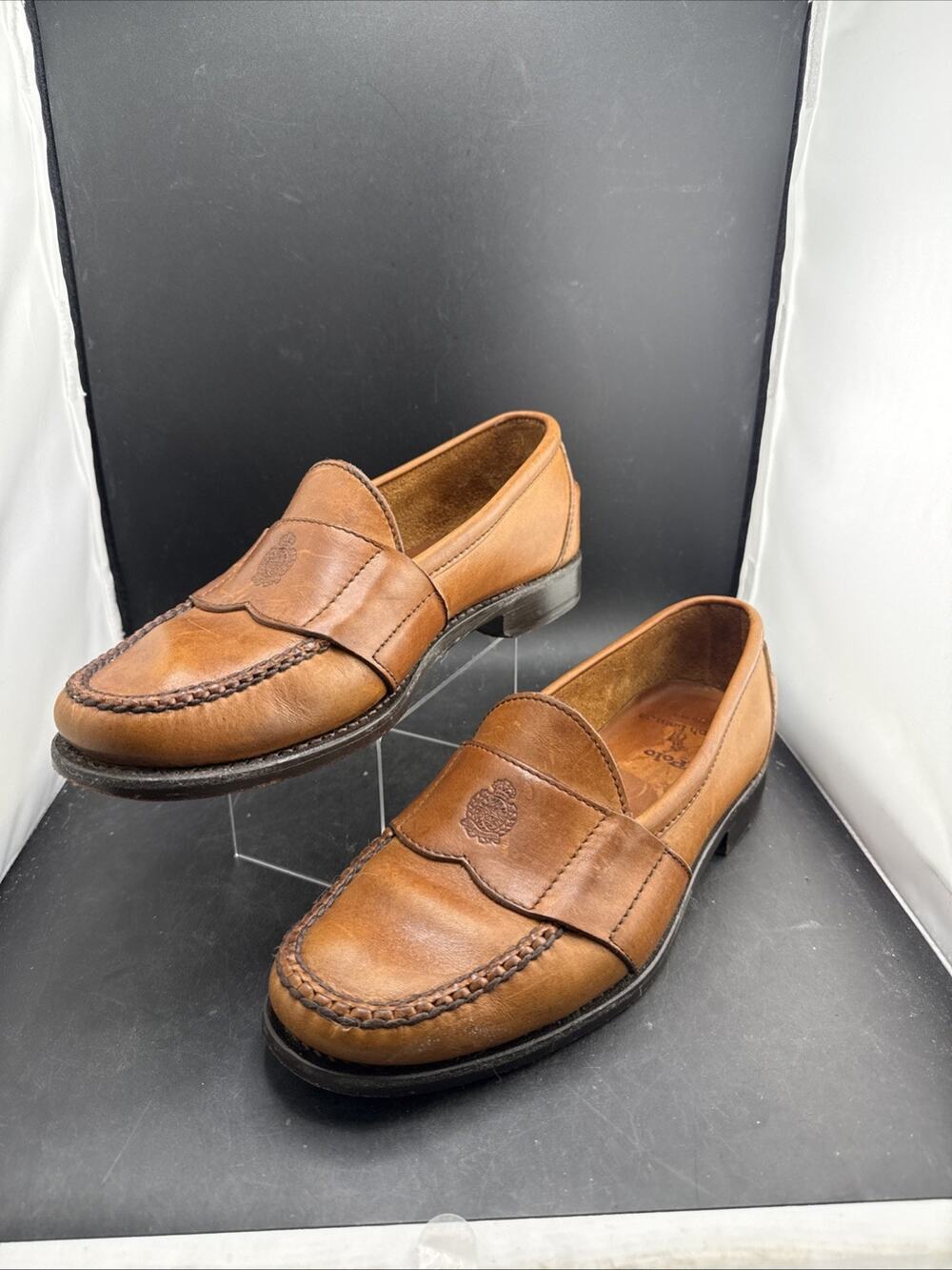 Polo Ralph Lauren MC4643 Men’s 8.5D Brown Leather Penny Loafers Made Mexico